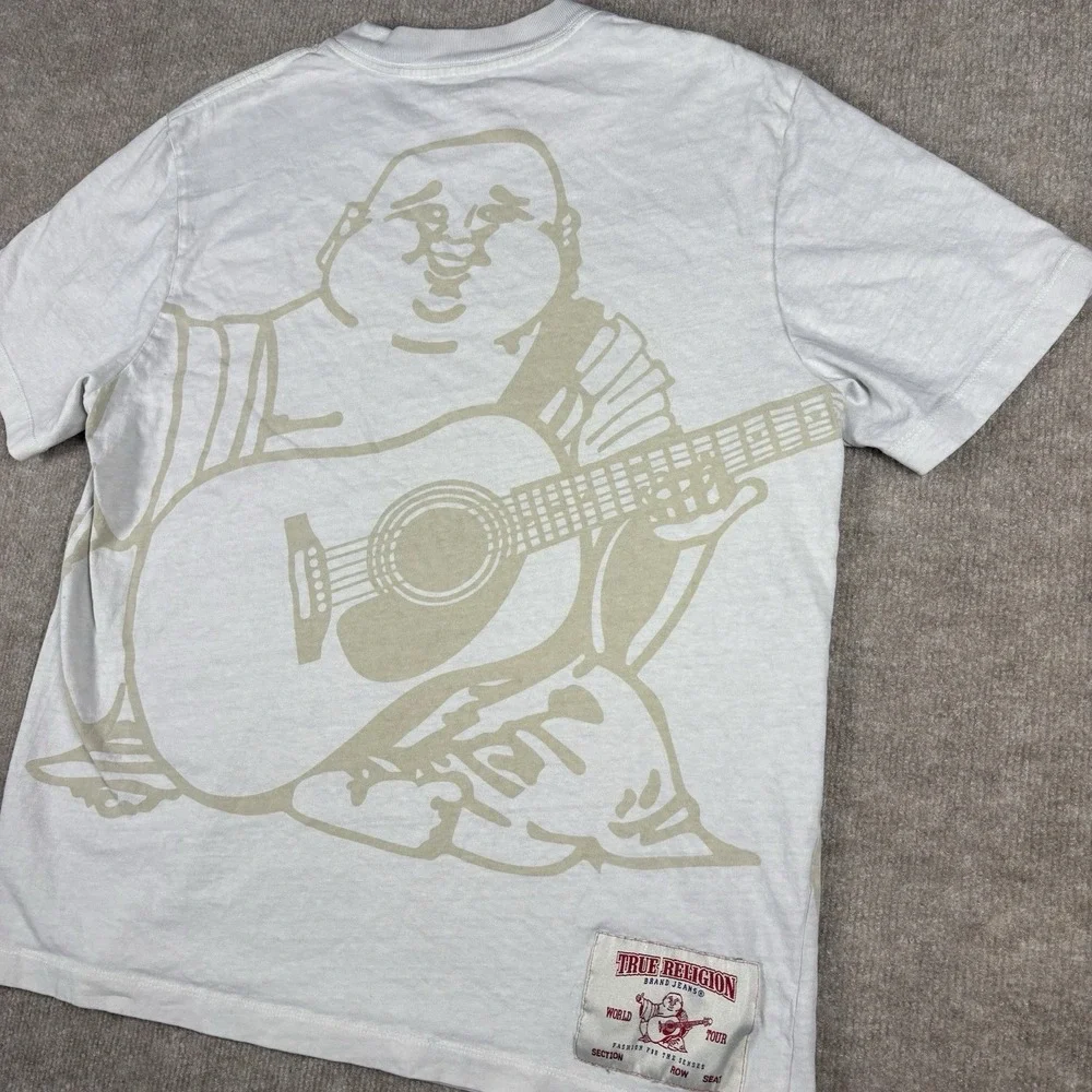 True Religion Buddha Guitar World Tour Graphic T Shirt Mens Medium White Logo